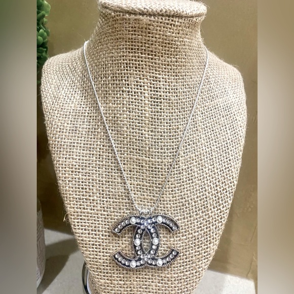 Up cycled, re-imagined luxury CC necklace. Oversized charm. - Picture 1 of 4